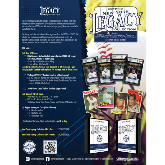 Jersey Fusion: New York Legacy Collection - 2 Cards/Items Per Box!
